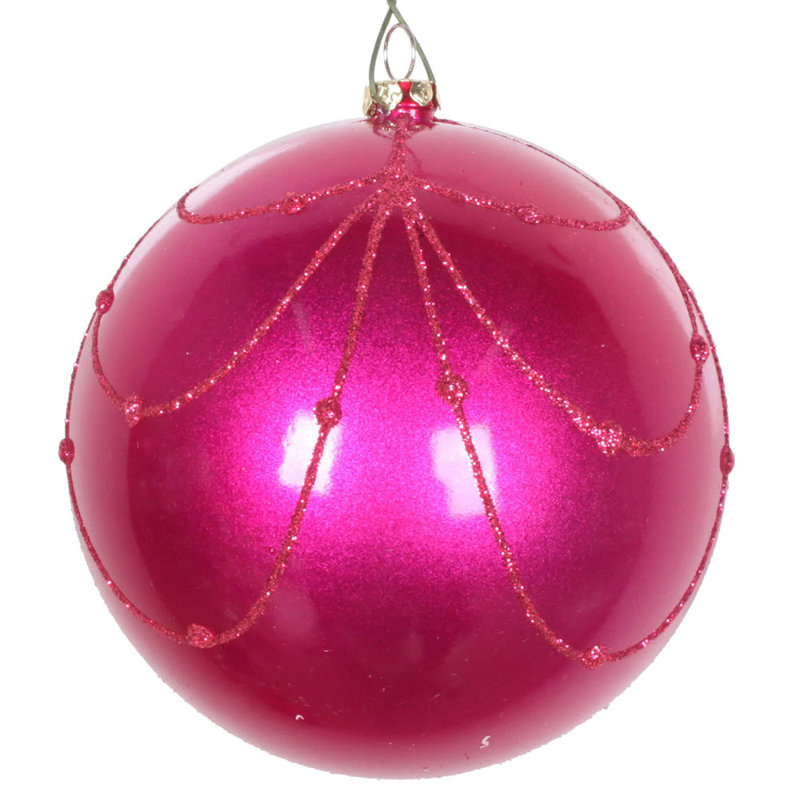 Ornement boule de rideau à paillettes bonbon, Fuchsia, H 4 po x l 4 po x P 4 po