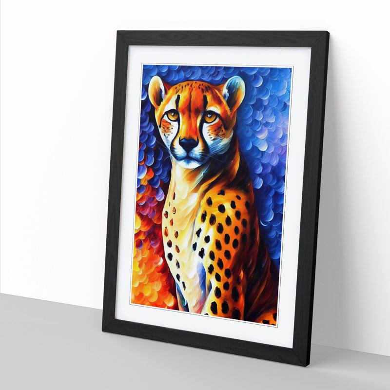 FRM-V0523-1667X Painted Cheetah Vol.2 - Picture Frame Print, 64cm H x 46cm W x 2cm D, Black
