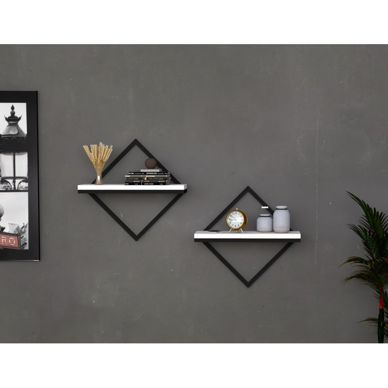 Ensemble de tablettes murales modernes (2 pièces), blanc, 16,7 x 16,7 x 5,9 pouces | 100% panneau de particules enduit de mélamine, épaisseur: 0,7 pouce | Parfait pour la décoration intérieure et le rangement, conception noire et blanche élégante, 