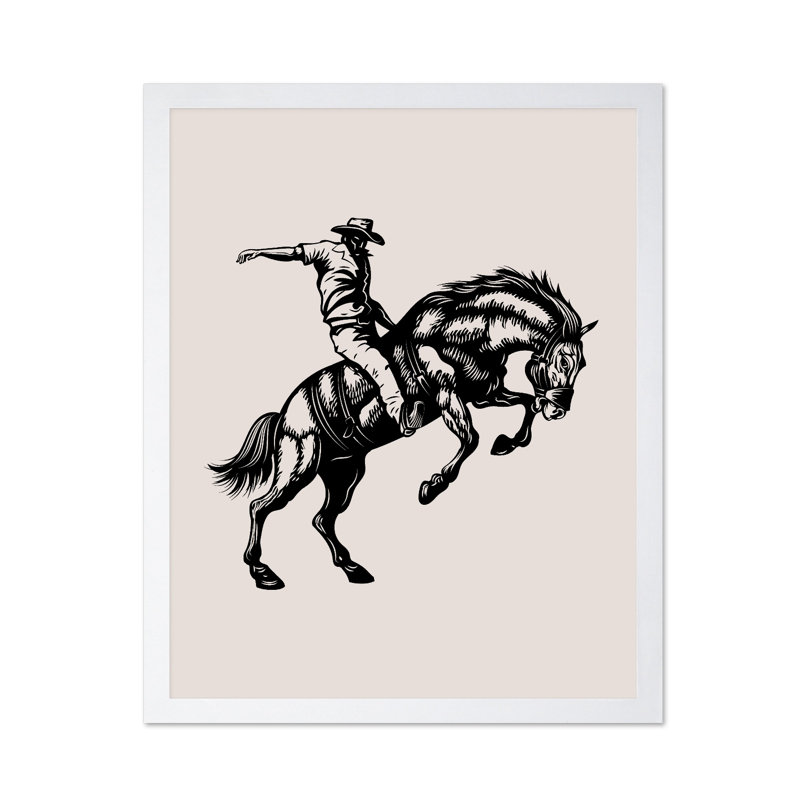 Cheval de cowboy beige, 12"H x 16"W, Poster, White Framed