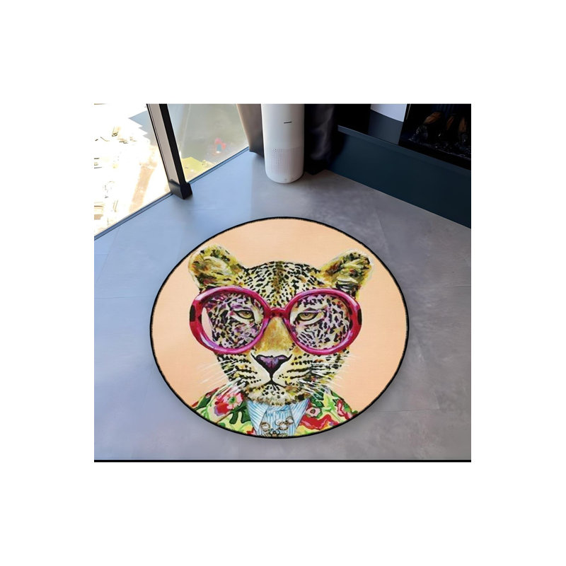 Tapis rond rond lavable à la machine à motif tigré rose, Sous-tapis rond 4 pi 11 po inclus