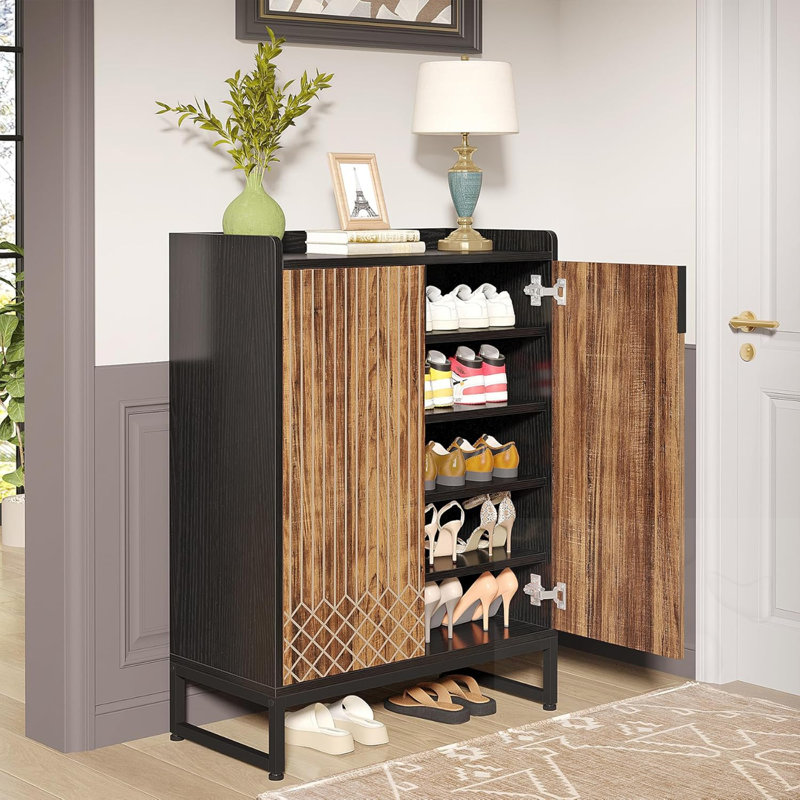Range-chaussures à 5 niveaux avec portes, Brown/Black