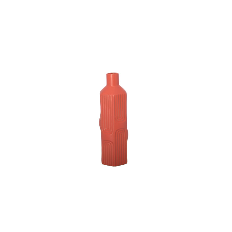 Vase bouteille en céramique, H 14 po x l 4,5 po x P 4,5 po, Rouge