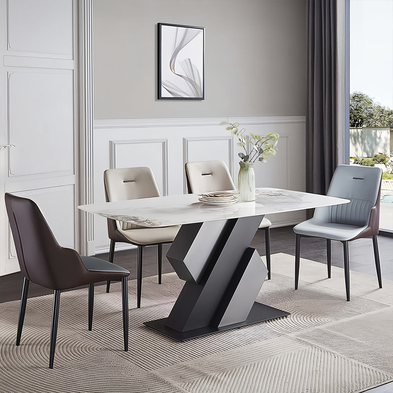 Simple Rectangular Rock Slab Dining Table Sets, 29.5"H x 78.7"L x 35.4"W