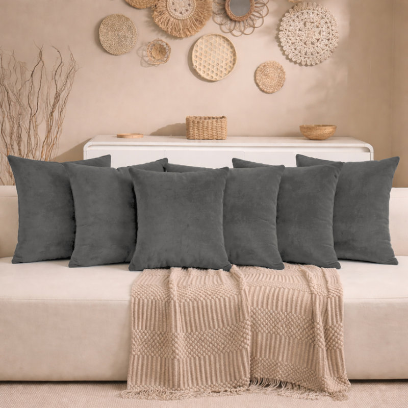 Aspire Homeware Square Plain Velvet Scatter Cushion Cover, Pack of 6, Grey