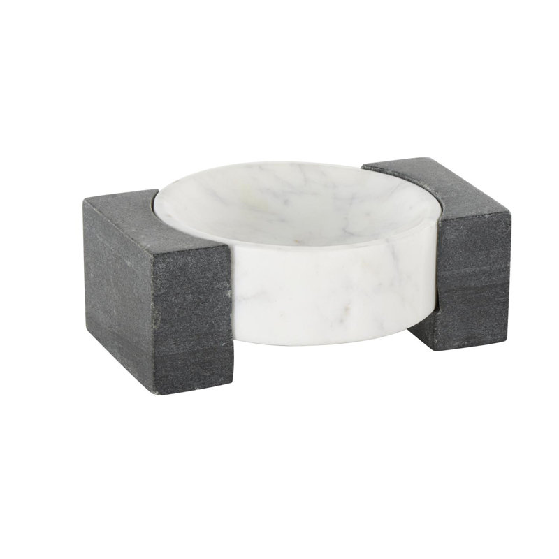 Plateau rond Alexy et marbre gris avec blocs rectangulaires noirs, H 3,1 po x l 8,05 po x P 5,9 po
