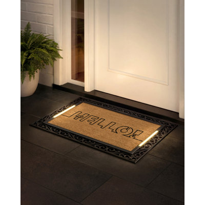 Barberton LED Lights, Front Door Mat - Pressure-Activated Welcome Mat, All-Weather, Outdoor Doormat 18x30 Coir Insert, Wireless 3AA, Auto Shut-Off, 38x26.5in