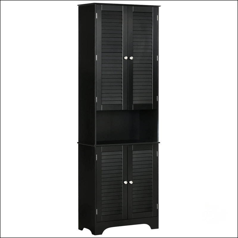 Grande armoire de rangement étroite pour salle de bain avec tablettes et portes réglables HOMcom, armoire à linge autoportante pour petits espaces, noir