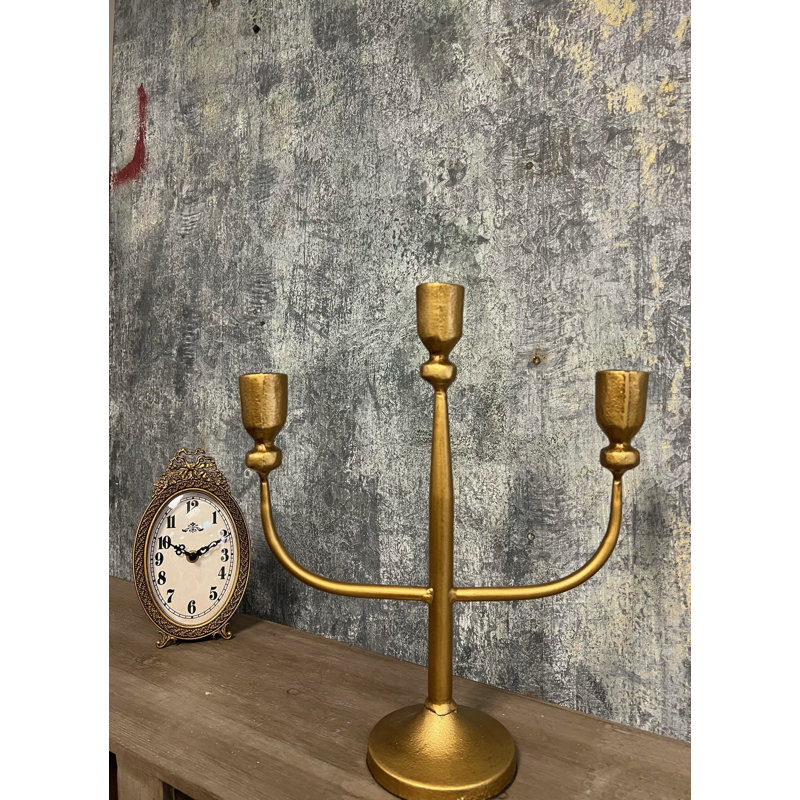 Porte-bougie effilé à 3 bras, Doré