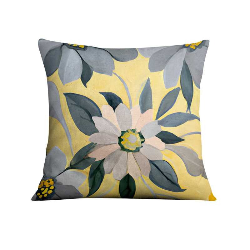 Throw Pillow Cover Only, H 20 po x l 20 po, Gris / jaune floral 3