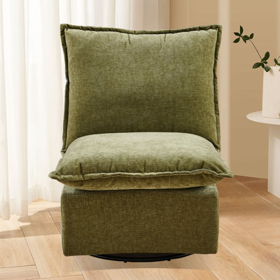 Chaise berçante pivotante en chenille verte confortable pour le salon et la chambre à coucher