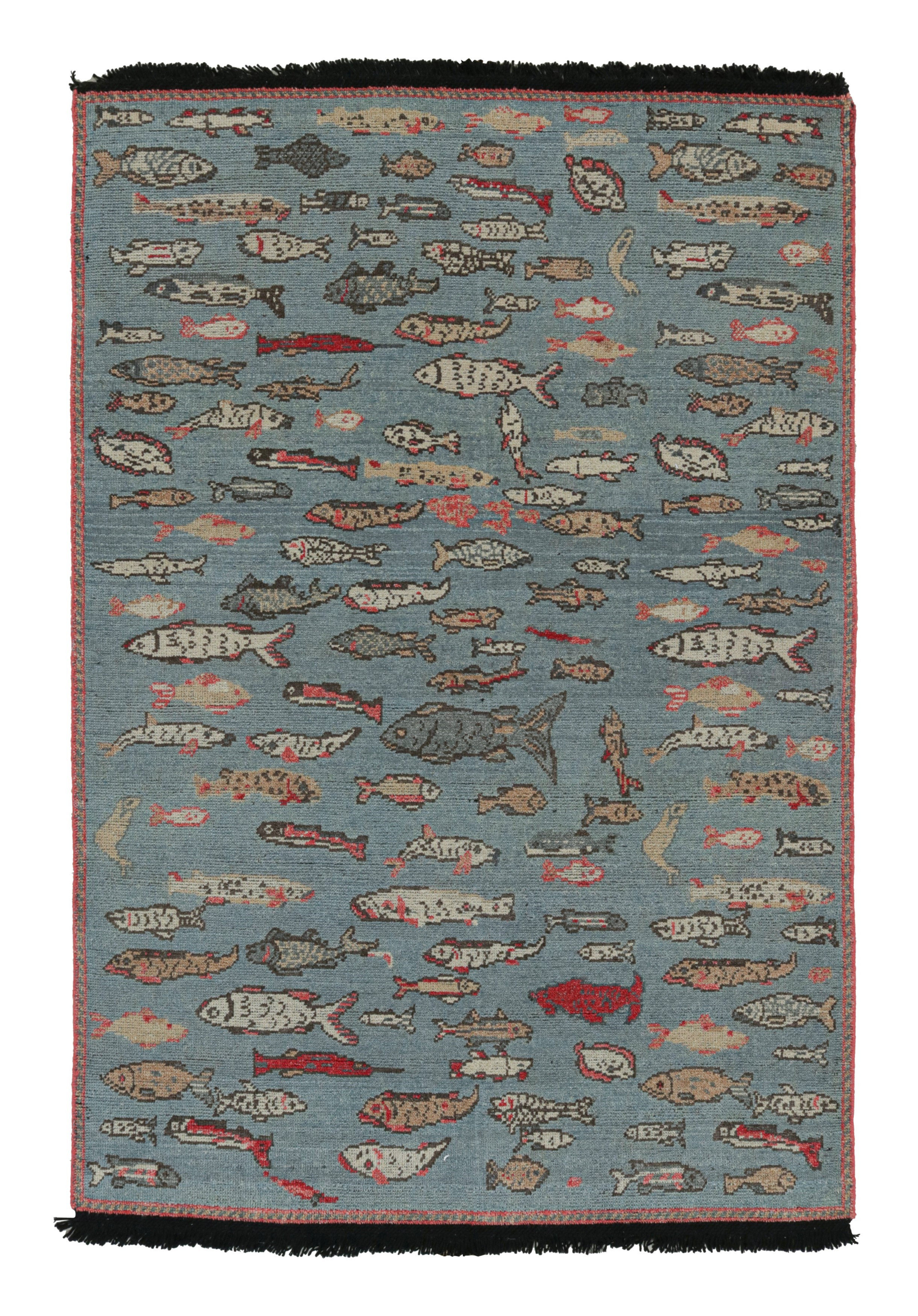 Kilim Fish Rug Rug & Kilim’S Pictorial Art Rug In Blue With Fish Illustrations | Perigold