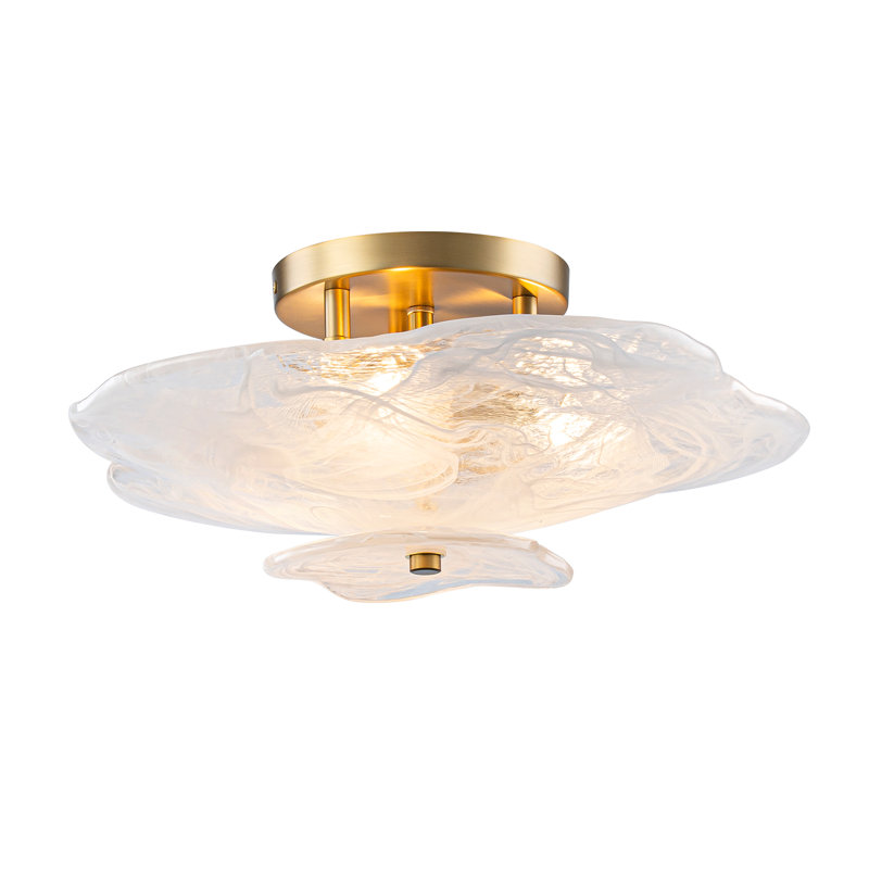 Plafonnier semi-encastré 3 lumières en verre brossé or à la main