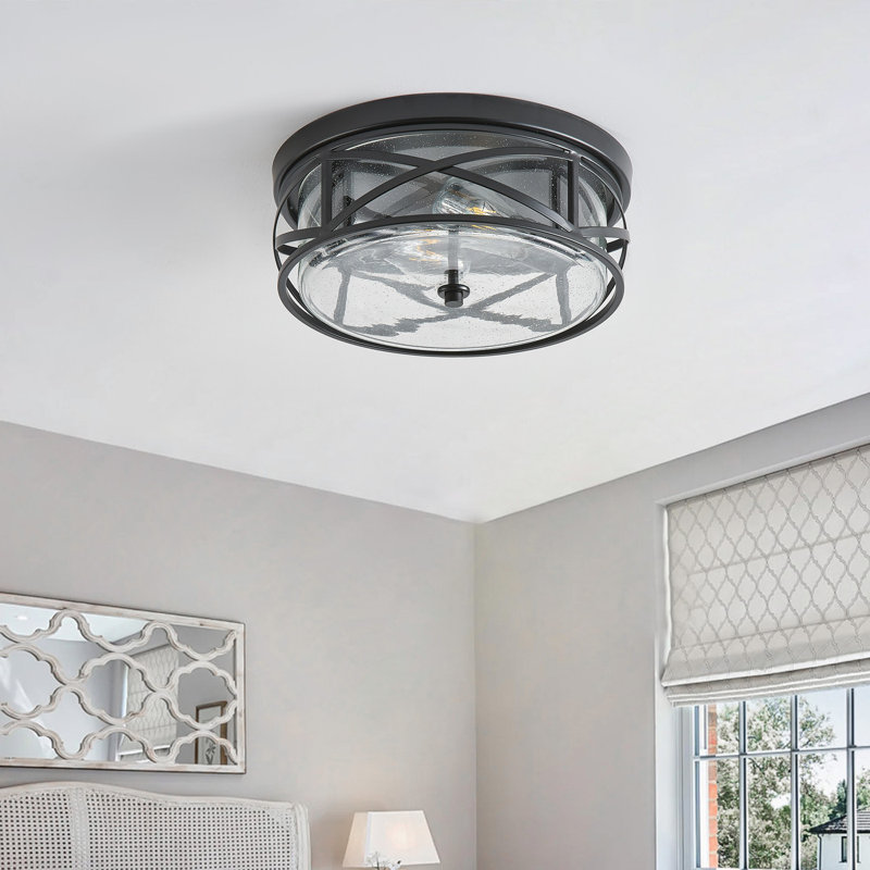 2-Lamp Circular Clear Glass Adjustable Iron Ceiling Light