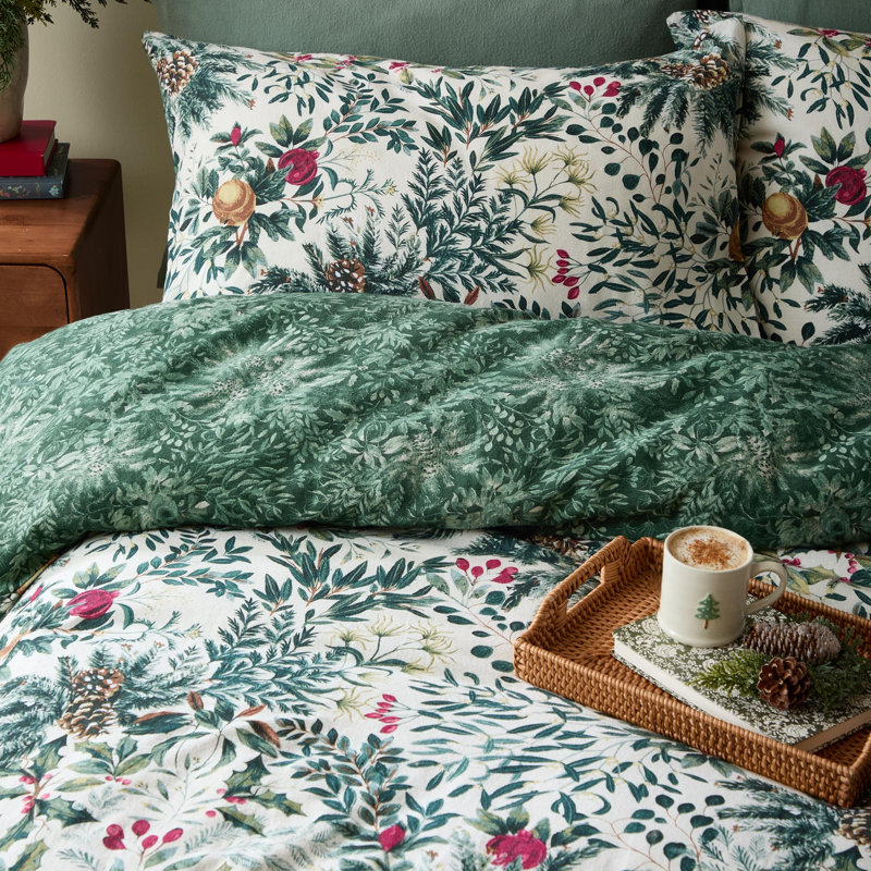 Winter Foliage Reversible Brushed Cotton Duvet Cover Set, Super King Bed(260x220cm)Duvet Cover+2Pillowcases