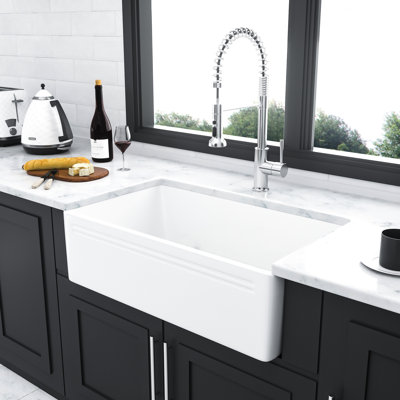 White 30 Inch Apron - Front Ceramic Reversible Single Bowl Kitchen Sink, Simple To Clean, 304 Stainless Steel Dish Grid And Basket Strainer, Performance