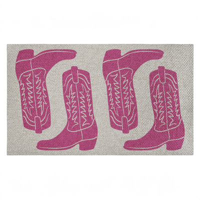 Pink Cowgirl Boots Outdoor Door Mat, design by Lil' Rue, 18"x30"