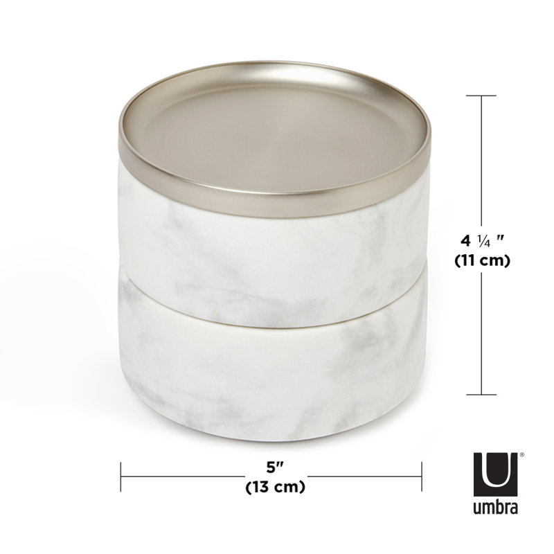 Tesora Glass Jewelry Box +, White/Nickel