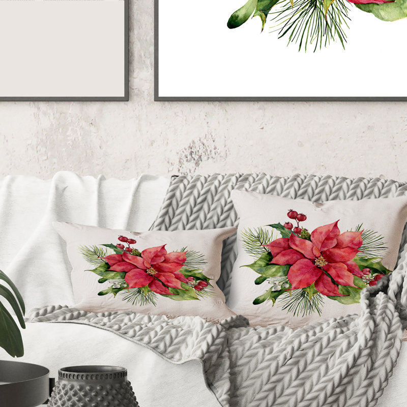 Housse et insert de coussin Holly Mistletoe Berries and Christmas Fir Branch I, 16" x 16"