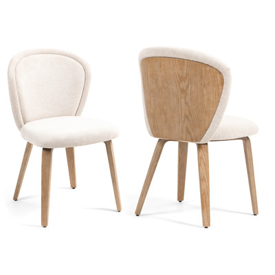 Set of 2 Bernt Beige Washed Woven Fabric Dining Chair with Natural Wood Legs by Corrigan Studio
