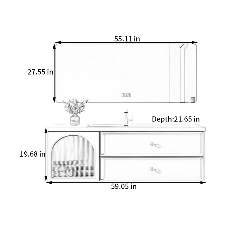 French cream style rest room bathroom cabinet, 59"