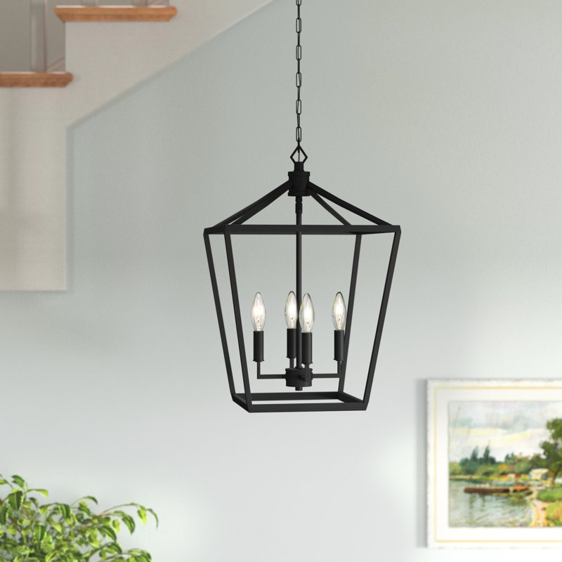 Lustre géométrique à 4 lumières Poisson, H 17 po x l 12 po x P 12 po, Noir mat