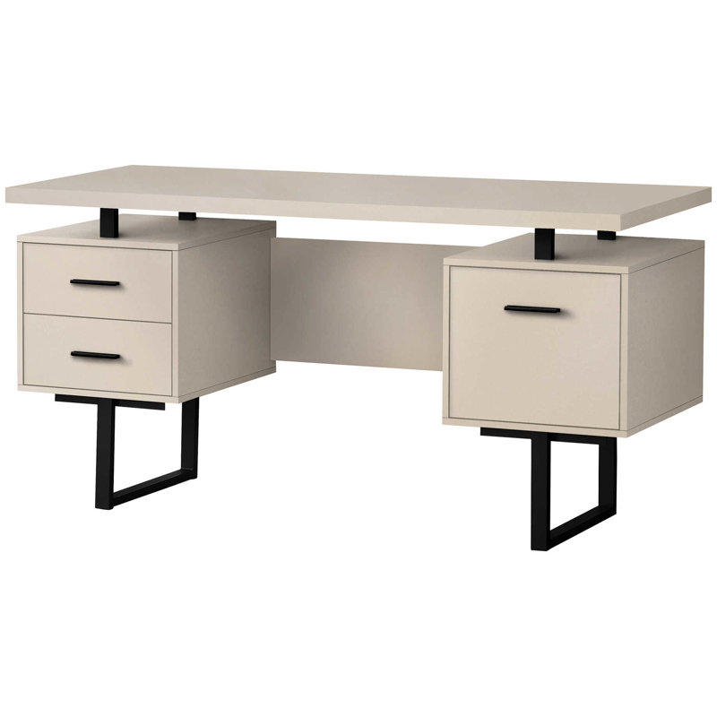 Bureau de 60 po pour une utilisation efficace - stratifié beige, métal noir, rangement pratique pour salle d'étude