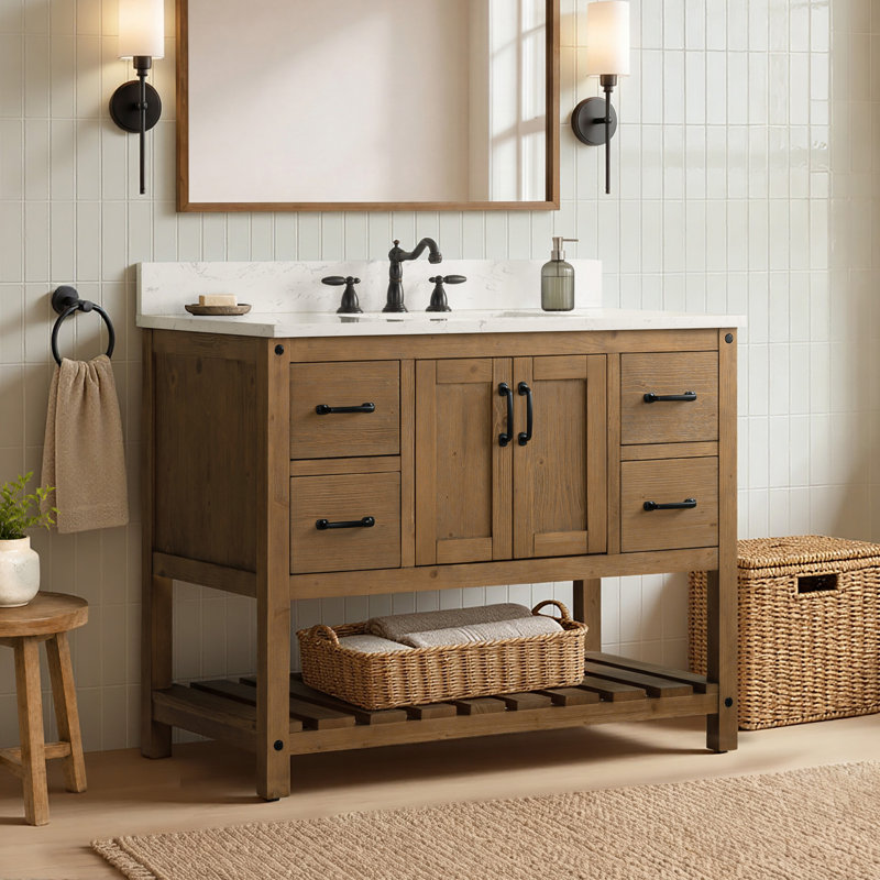 Ensemble de meuble-lavabo simple 42 po Radstock, Blanc de Carrare, Naturel antique