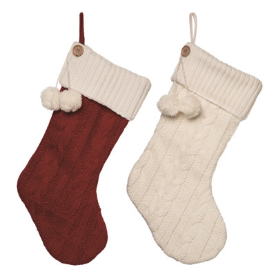 Ensemble de bas de Noël traditionnels en tricot de tissu de 2 chaussettes de Noël en polyester multicolores pour l'intérieur