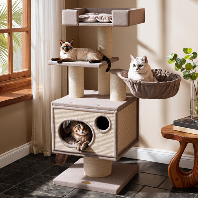 Modern Multi-Level Cat Tree for Maine Coons with Spacious Condo, 48.4" H