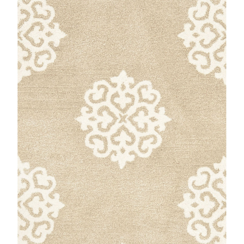 Damask Handmade Tufted Beige/Ivory Area Rug, Rectangle 5' x 8'