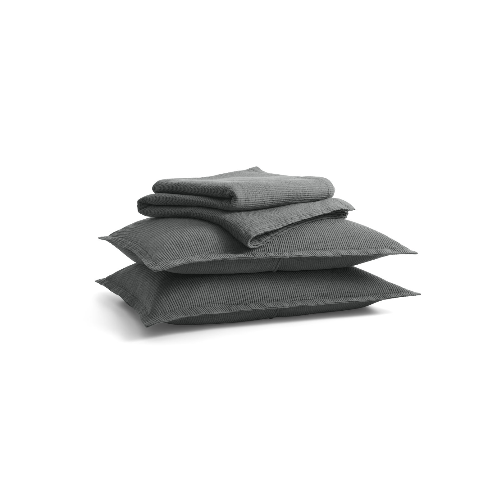 Ripple Cotton Coverlet Set, Queen Bedspread + 2 Queen Shams, Charcoal