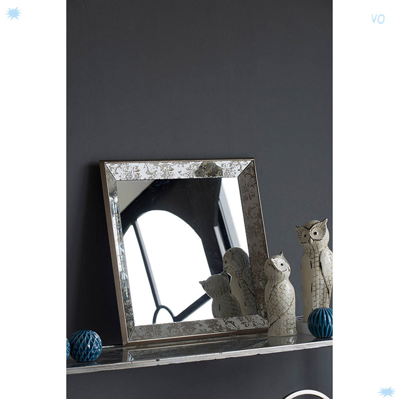 Miroir avec détails floraux, plateau de présentation décoratif, Carrée, 24,3 po x 24,3 po