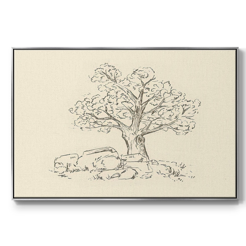 Wooded Path II - reproduction de cadre flottant sur toile, Argent, H 27 po x l 41 po x P 2 po