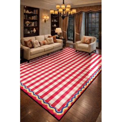 Tapis tissé rose à carreaux lavables Mosso