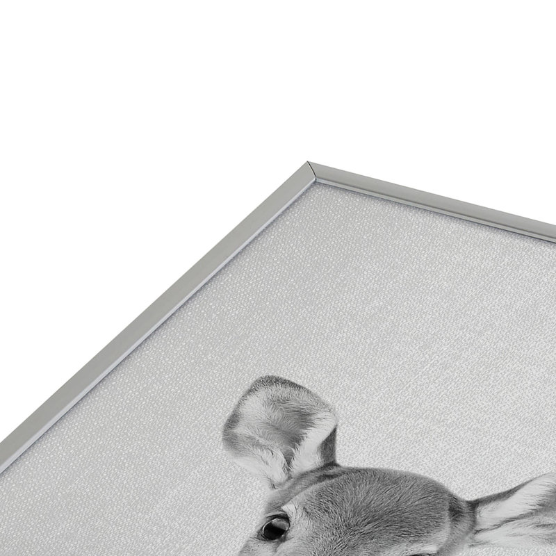 Bébé cerf noir et blanc - photographie encadrée sur verre, H 20 po x l 20 po x P 1 po, Argent