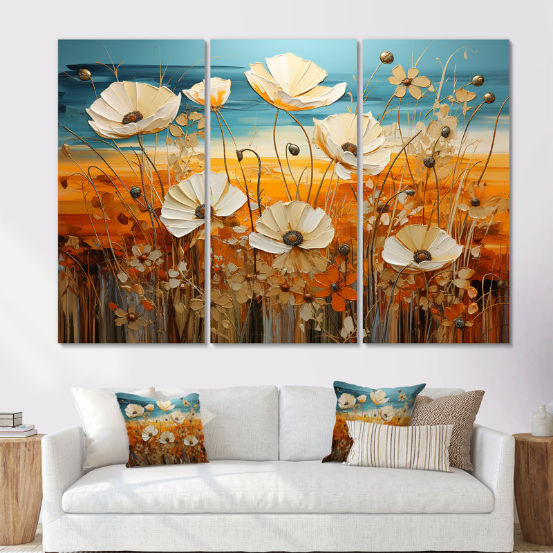 Beautiful Warm Flowers Field I - Flower Wall Art Print Set, Wrapped Canvas, 40" H x 60" W x 1" D
