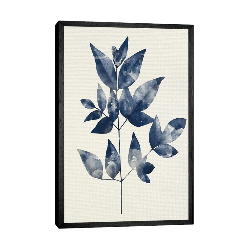 Indigo Leaves II 1 Piece Wall Art on Canvas, 101.6cm H x 66.04cm W x 3.81cm D, Black Framed