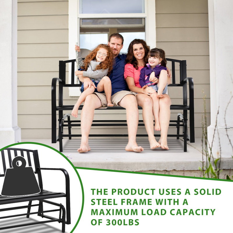 Black Powder-Coated Steel Outdoor Glider Bench