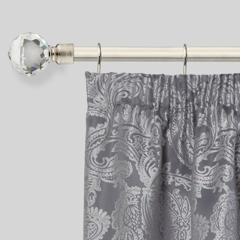 Crystal Brushed Silver Stainless Steel Adjustable 160cm to 300cm 2cm Single Curtain Pole, 1.6 - 3m, Brushed Silver