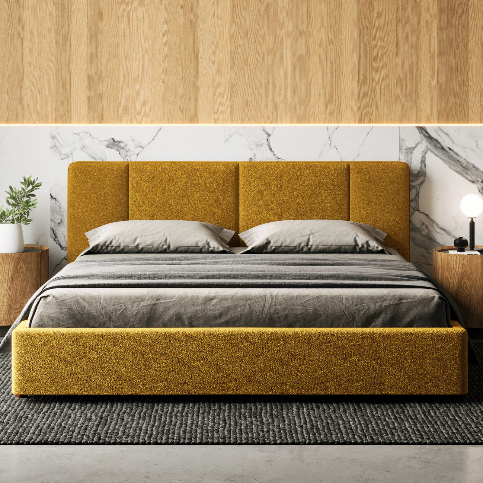 Ruthie Upholstered Bed, King, Mustard