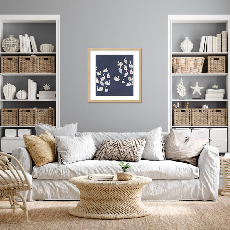 Nature Inspired Modern Ensemble: Swan Serenade, 24" H x 24" W, Tan, Framed Matted Print