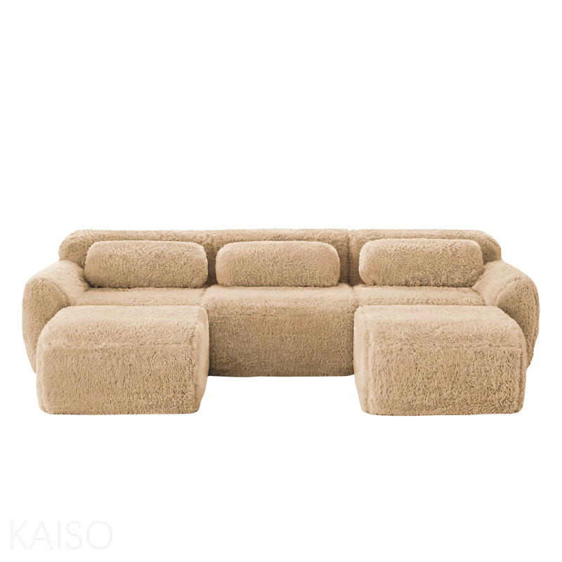 Canapé en forme de U sans os - 32D éponge, méridienne, siège profond, combinaison libre - kaki clair, 114.7" W