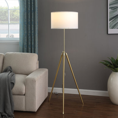 Lampe trépied moderne de 64 à 47 po de hauteur réglable en laiton / or brillant pour salon, lampe sur pied pour chambre à coucher