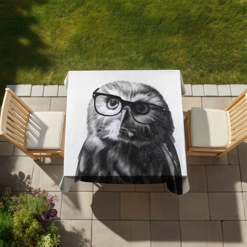 Northern Saw-whet Owl with Glasses Tablecloth | Black Decor