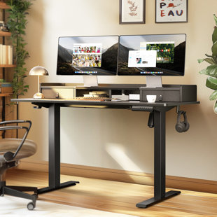 Willford Height Adjustable Electric Standing Desk Sit Stand Desk with Dual Drawers and 2 Storage Hooks
