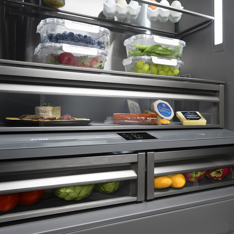ZLINE Autograph 36 in. French Door Built-In Refrigerator w/ Gray Interior and Gold Helix Handles, Champagne Bronze