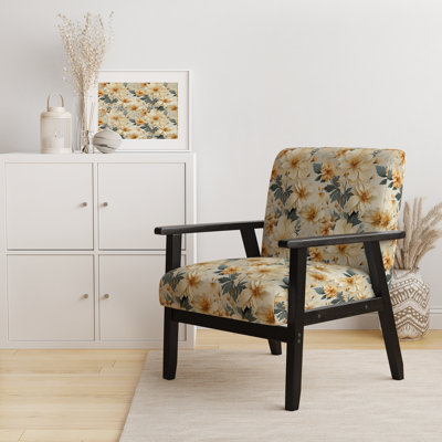 Fauteuil d'appoint rembourré antique avec pivoines bleues et bleues III