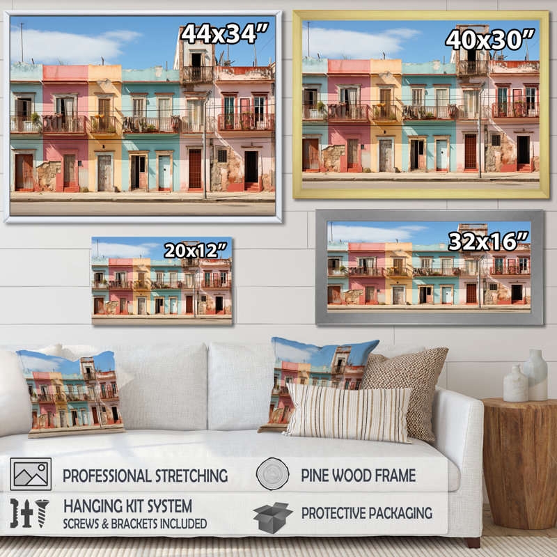 "Colorful Cuba Facades II", reproduction d'art sur toile, 16" H x 32" W, Toile tendue