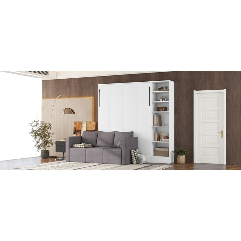 Lit escamotable double avec canapé et tablettes